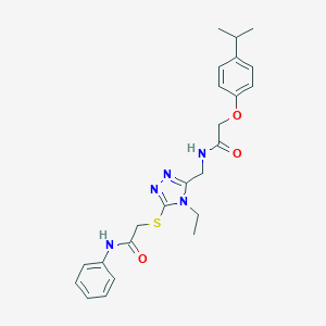 molecular formula C24H29N5O3S B306027 2-{[4-ethyl-5-({[(4-isopropylphenoxy)acetyl]amino}methyl)-4H-1,2,4-triazol-3-yl]sulfanyl}-N-phenylacetamide 
