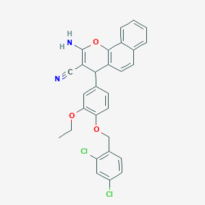 molecular formula C29H22Cl2N2O3 B306031 2-amino-4-{4-[(2,4-dichlorobenzyl)oxy]-3-ethoxyphenyl}-4H-benzo[h]chromene-3-carbonitrile 