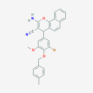 molecular formula C29H23BrN2O3 B306033 2-amino-4-{3-bromo-5-methoxy-4-[(4-methylbenzyl)oxy]phenyl}-4H-benzo[h]chromene-3-carbonitrile 