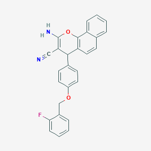 molecular formula C27H19FN2O2 B306038 2-amino-4-{4-[(2-fluorobenzyl)oxy]phenyl}-4H-benzo[h]chromene-3-carbonitrile 