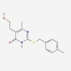 molecular formula C15H18N2O2S B3060402 5-(2-Hydroxyethyl)-6-methyl-2-{[(4-methylphenyl)methyl]sulfanyl}-3,4-dihydropyrimidin-4-one CAS No. 338401-85-7