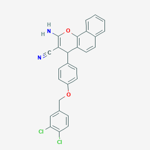 molecular formula C27H18Cl2N2O2 B306041 2-amino-4-{4-[(3,4-dichlorobenzyl)oxy]phenyl}-4H-benzo[h]chromene-3-carbonitrile 