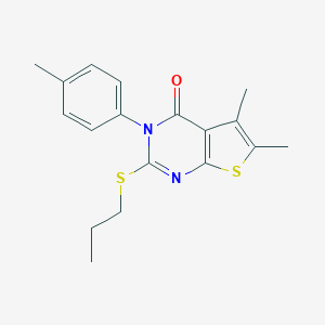 molecular formula C18H20N2OS2 B306042 5,6-dimethyl-3-(4-methylphenyl)-2-(propylsulfanyl)thieno[2,3-d]pyrimidin-4(3H)-one 