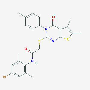 molecular formula C25H24BrN3O2S2 B306043 N-(4-bromo-2,6-dimethylphenyl)-2-{[5,6-dimethyl-3-(4-methylphenyl)-4-oxo-3,4-dihydrothieno[2,3-d]pyrimidin-2-yl]sulfanyl}acetamide 