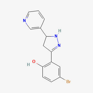 molecular formula C14H12BrN3O B3060442 4-Bromo-2-(5-pyridin-3-YL-4,5-dihydro-1H-pyrazol-3-YL)phenol CAS No. 370074-36-5