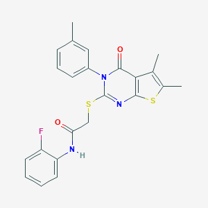 2-{[5,6-dimethyl-3-(3-methylphenyl)-4-oxo-3,4-dihydrothieno[2,3-d]pyrimidin-2-yl]sulfanyl}-N-(2-fluorophenyl)acetamide