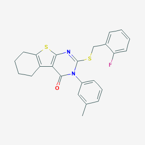 molecular formula C24H21FN2OS2 B306050 2-[(2-fluorobenzyl)sulfanyl]-3-(3-methylphenyl)-5,6,7,8-tetrahydro[1]benzothieno[2,3-d]pyrimidin-4(3H)-one 