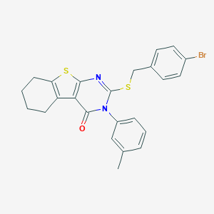 molecular formula C24H21BrN2OS2 B306051 2-[(4-bromobenzyl)sulfanyl]-3-(3-methylphenyl)-5,6,7,8-tetrahydro[1]benzothieno[2,3-d]pyrimidin-4(3H)-one 