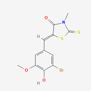 molecular formula C12H10BrNO3S2 B3060624 (Z)-5-(3-Bromo-4-hydroxy-5-methoxybenzylidene)-3-methyl-2-thioxothiazolidin-4-one CAS No. 58215-51-3