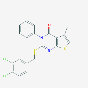 molecular formula C22H18Cl2N2OS2 B306065 2-[(3,4-dichlorobenzyl)sulfanyl]-5,6-dimethyl-3-(3-methylphenyl)thieno[2,3-d]pyrimidin-4(3H)-one 
