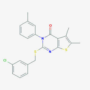 molecular formula C22H19ClN2OS2 B306066 2-[(3-chlorobenzyl)sulfanyl]-5,6-dimethyl-3-(3-methylphenyl)thieno[2,3-d]pyrimidin-4(3H)-one 