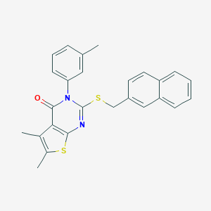 molecular formula C26H22N2OS2 B306067 5,6-dimethyl-3-(3-methylphenyl)-2-[(2-naphthylmethyl)sulfanyl]thieno[2,3-d]pyrimidin-4(3H)-one 