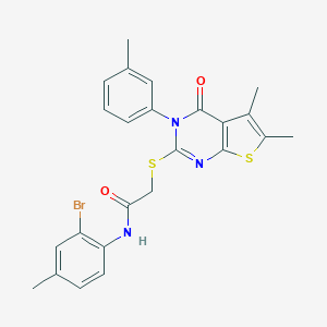 molecular formula C24H22BrN3O2S2 B306069 N-(2-bromo-4-methylphenyl)-2-{[5,6-dimethyl-3-(3-methylphenyl)-4-oxo-3,4-dihydrothieno[2,3-d]pyrimidin-2-yl]sulfanyl}acetamide 