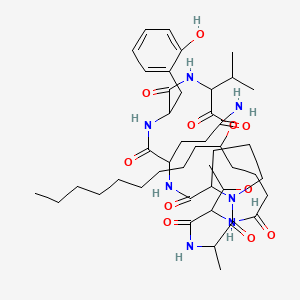 molecular formula C45H71N7O11 B3060735 3-[6-(1-Hydroxyethyl)-18-[(2-hydroxyphenyl)methyl]-3-methyl-12-nonyl-2,5,8,14,17,20,23-heptaoxo-15-propan-2-yl-13-oxa-1,4,7,16,19,22-hexazabicyclo[22.3.0]heptacosan-21-yl]propanamide CAS No. 74758-64-8