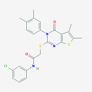 molecular formula C24H22ClN3O2S2 B306077 N-(3-chlorophenyl)-2-{[3-(3,4-dimethylphenyl)-5,6-dimethyl-4-oxo-3,4-dihydrothieno[2,3-d]pyrimidin-2-yl]sulfanyl}acetamide 