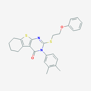 molecular formula C26H26N2O2S2 B306078 3-(3,4-dimethylphenyl)-2-[(2-phenoxyethyl)sulfanyl]-5,6,7,8-tetrahydro[1]benzothieno[2,3-d]pyrimidin-4(3H)-one 