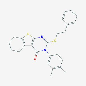 molecular formula C26H26N2OS2 B306079 3-(3,4-dimethylphenyl)-2-[(2-phenylethyl)sulfanyl]-5,6,7,8-tetrahydro[1]benzothieno[2,3-d]pyrimidin-4(3H)-one 
