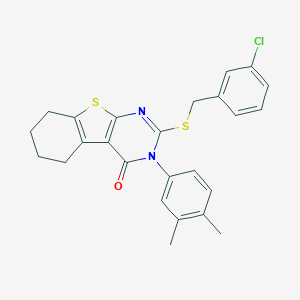 molecular formula C25H23ClN2OS2 B306081 2-[(3-chlorobenzyl)sulfanyl]-3-(3,4-dimethylphenyl)-5,6,7,8-tetrahydro[1]benzothieno[2,3-d]pyrimidin-4(3H)-one 