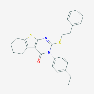 molecular formula C26H26N2OS2 B306084 3-(4-ethylphenyl)-2-[(2-phenylethyl)sulfanyl]-5,6,7,8-tetrahydro[1]benzothieno[2,3-d]pyrimidin-4(3H)-one 