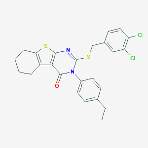 molecular formula C25H22Cl2N2OS2 B306085 2-[(3,4-dichlorobenzyl)sulfanyl]-3-(4-ethylphenyl)-5,6,7,8-tetrahydro[1]benzothieno[2,3-d]pyrimidin-4(3H)-one 