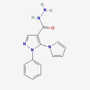 molecular formula C14H13N5O B3060875 1-phenyl-5-(1H-pyrrol-1-yl)-1H-pyrazole-4-carbohydrazide CAS No. 94692-06-5