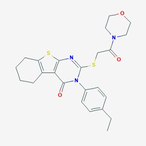 molecular formula C24H27N3O3S2 B306088 3-(4-ethylphenyl)-2-{[2-(4-morpholinyl)-2-oxoethyl]sulfanyl}-5,6,7,8-tetrahydro[1]benzothieno[2,3-d]pyrimidin-4(3H)-one 