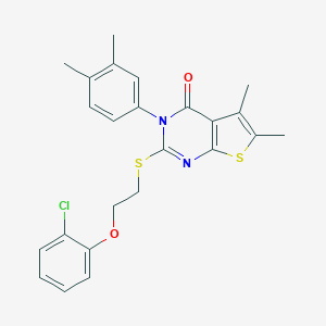 molecular formula C24H23ClN2O2S2 B306093 2-{[2-(2-chlorophenoxy)ethyl]sulfanyl}-3-(3,4-dimethylphenyl)-5,6-dimethylthieno[2,3-d]pyrimidin-4(3H)-one 