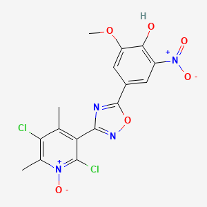 molecular formula C16H12Cl2N4O6 B3060934 4-[3-(2,5-Dichloro-4,6-dimethyl-1-oxido-3-pyridinyl)-1,2,4-oxadiazol-5-yl]-2-methoxy-6-nitrophenol CAS No. 1402714-41-3