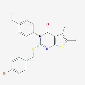 molecular formula C23H21BrN2OS2 B306098 2-[(4-bromobenzyl)sulfanyl]-3-(4-ethylphenyl)-5,6-dimethylthieno[2,3-d]pyrimidin-4(3H)-one 