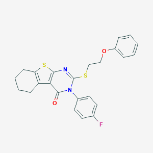 molecular formula C24H21FN2O2S2 B306109 3-(4-fluorophenyl)-2-[(2-phenoxyethyl)sulfanyl]-5,6,7,8-tetrahydro[1]benzothieno[2,3-d]pyrimidin-4(3H)-one 