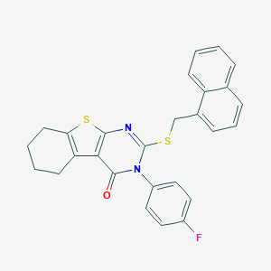 molecular formula C27H21FN2OS2 B306110 3-(4-fluorophenyl)-2-[(1-naphthylmethyl)sulfanyl]-5,6,7,8-tetrahydro[1]benzothieno[2,3-d]pyrimidin-4(3H)-one 