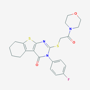 molecular formula C22H22FN3O3S2 B306114 3-(4-fluorophenyl)-2-{[2-(4-morpholinyl)-2-oxoethyl]sulfanyl}-5,6,7,8-tetrahydro[1]benzothieno[2,3-d]pyrimidin-4(3H)-one 