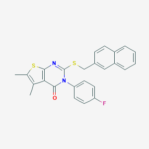 molecular formula C25H19FN2OS2 B306121 3-(4-fluorophenyl)-5,6-dimethyl-2-[(2-naphthylmethyl)sulfanyl]thieno[2,3-d]pyrimidin-4(3H)-one 