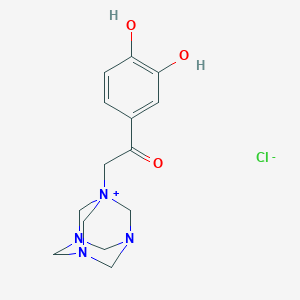 molecular formula C14H19ClN4O3 B3061213 1-[2-(3,4-Dihydroxyphenyl)-2-oxoethyl]-1,3,5,7-tetraazatricyclo[3.3.1.1~3,7~]decan-1-ium chloride CAS No. 6623-56-9