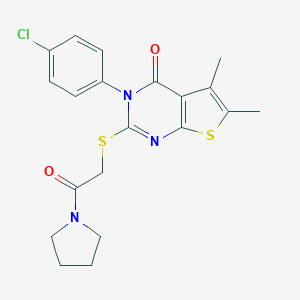 molecular formula C20H20ClN3O2S2 B306126 3-(4-chlorophenyl)-5,6-dimethyl-2-{[2-oxo-2-(1-pyrrolidinyl)ethyl]sulfanyl}thieno[2,3-d]pyrimidin-4(3H)-one 