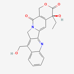 molecular formula C21H18N2O5 B3061269 1H-Pyrano(3',4':6,7)indolizino(1,2-b)quinoline-3,14(4H,12H)-dione, 4-ethyl-4-hydroxy-11-(hydroxymethyl)-, (S)- CAS No. 78287-14-6