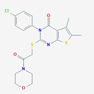 molecular formula C20H20ClN3O3S2 B306127 3-(4-chlorophenyl)-5,6-dimethyl-2-{[2-(4-morpholinyl)-2-oxoethyl]sulfanyl}thieno[2,3-d]pyrimidin-4(3H)-one 