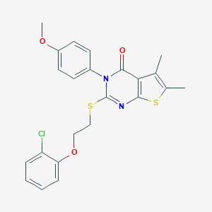 molecular formula C23H21ClN2O3S2 B306129 2-{[2-(2-chlorophenoxy)ethyl]sulfanyl}-3-(4-methoxyphenyl)-5,6-dimethylthieno[2,3-d]pyrimidin-4(3H)-one 