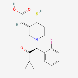 Acetic acid, 2-((4R)-1-((1S)-2-cyclopropyl-1-(2-fluorophenyl)-2-oxoethyl)-4-mercapto-3-piperidinylidene)-, (2Z)-