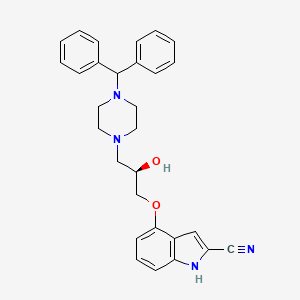molecular formula C29H30N4O2 B3061318 1H-吲哚-2-腈，4-((2R)-3-(4-(二苯甲基)-1-哌嗪基)-2-羟基丙氧基)- CAS No. 97749-20-7
