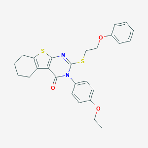 molecular formula C26H26N2O3S2 B306138 3-(4-ethoxyphenyl)-2-[(2-phenoxyethyl)sulfanyl]-5,6,7,8-tetrahydro[1]benzothieno[2,3-d]pyrimidin-4(3H)-one 