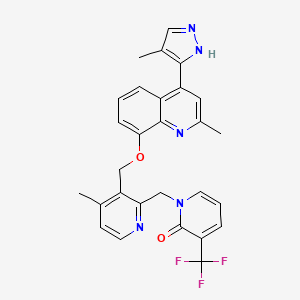 molecular formula C28H24F3N5O2 B3061403 2(1H)-Pyridinone, 1-((4-methyl-3-(((2-methyl-4-(4-methyl-1H-pyrazol-3-yl)-8-quinolinyl)oxy)methyl)-2-pyridinyl)methyl)-3-(trifluoromethyl)- CAS No. 1064674-16-3