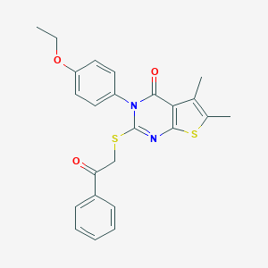 molecular formula C24H22N2O3S2 B306142 3-(4-ethoxyphenyl)-5,6-dimethyl-2-[(2-oxo-2-phenylethyl)sulfanyl]thieno[2,3-d]pyrimidin-4(3H)-one 