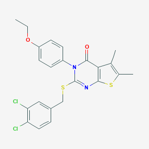 molecular formula C23H20Cl2N2O2S2 B306144 2-[(3,4-dichlorobenzyl)sulfanyl]-3-(4-ethoxyphenyl)-5,6-dimethylthieno[2,3-d]pyrimidin-4(3H)-one 