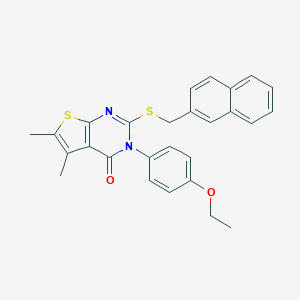 molecular formula C27H24N2O2S2 B306146 3-(4-ethoxyphenyl)-5,6-dimethyl-2-[(2-naphthylmethyl)sulfanyl]thieno[2,3-d]pyrimidin-4(3H)-one 