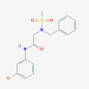 molecular formula C16H17BrN2O3S B306147 2-[benzyl(methylsulfonyl)amino]-N-(3-bromophenyl)acetamide 