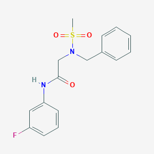molecular formula C16H17FN2O3S B306148 2-[benzyl(methylsulfonyl)amino]-N-(3-fluorophenyl)acetamide 