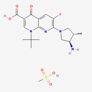 molecular formula C19H27FN4O6S B3061555 1,8-Naphthyridine-3-carboxylic acid, 1,4-dihydro-7-(3-amino-4-methyl-1-pyrrolidinyl)-1-(1,1-dimethylethyl)-6-fluoro-4-oxo-, trans-(+-)-, monomethanesulfonate, hydrate CAS No. 125197-24-2
