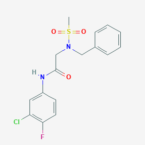molecular formula C16H16ClFN2O3S B306158 2-[benzyl(methylsulfonyl)amino]-N-(3-chloro-4-fluorophenyl)acetamide 