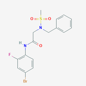 molecular formula C16H16BrFN2O3S B306159 2-[benzyl(methylsulfonyl)amino]-N-(4-bromo-2-fluorophenyl)acetamide 